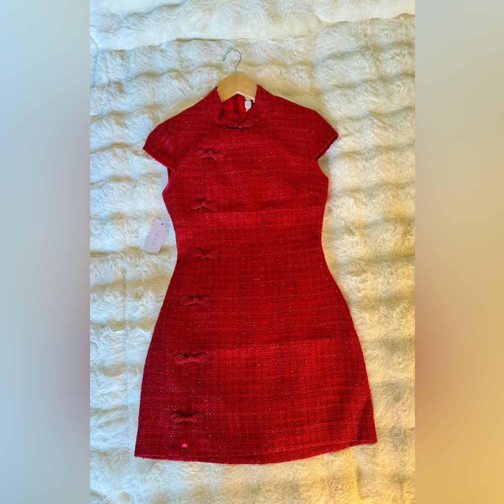SAU LEE NATASHA TWEED MINI DRESS IN RED, brand new, never worn, no flaws. - Picture 10 of 16